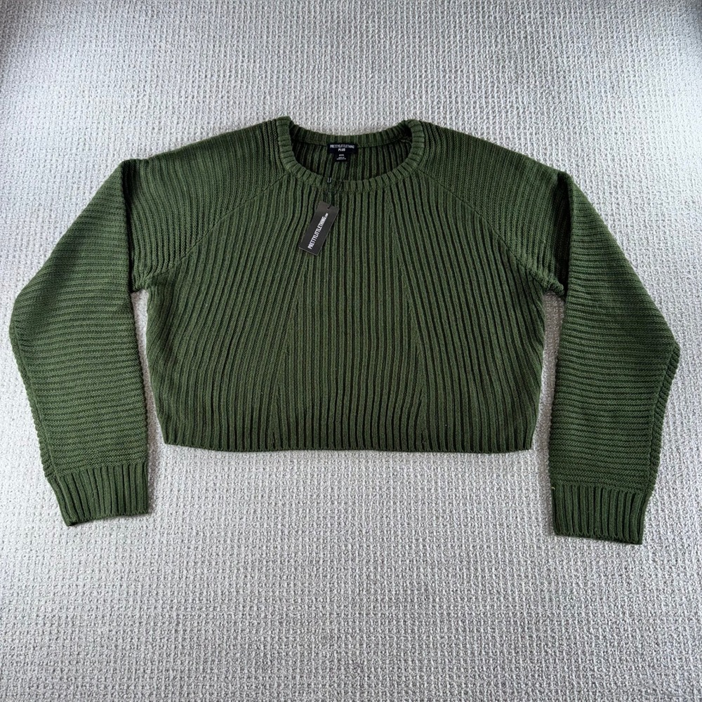 PrettyLittleThing Plus Khaki Cropped Rib Knit Jumper Green Sweater XXXL NWT